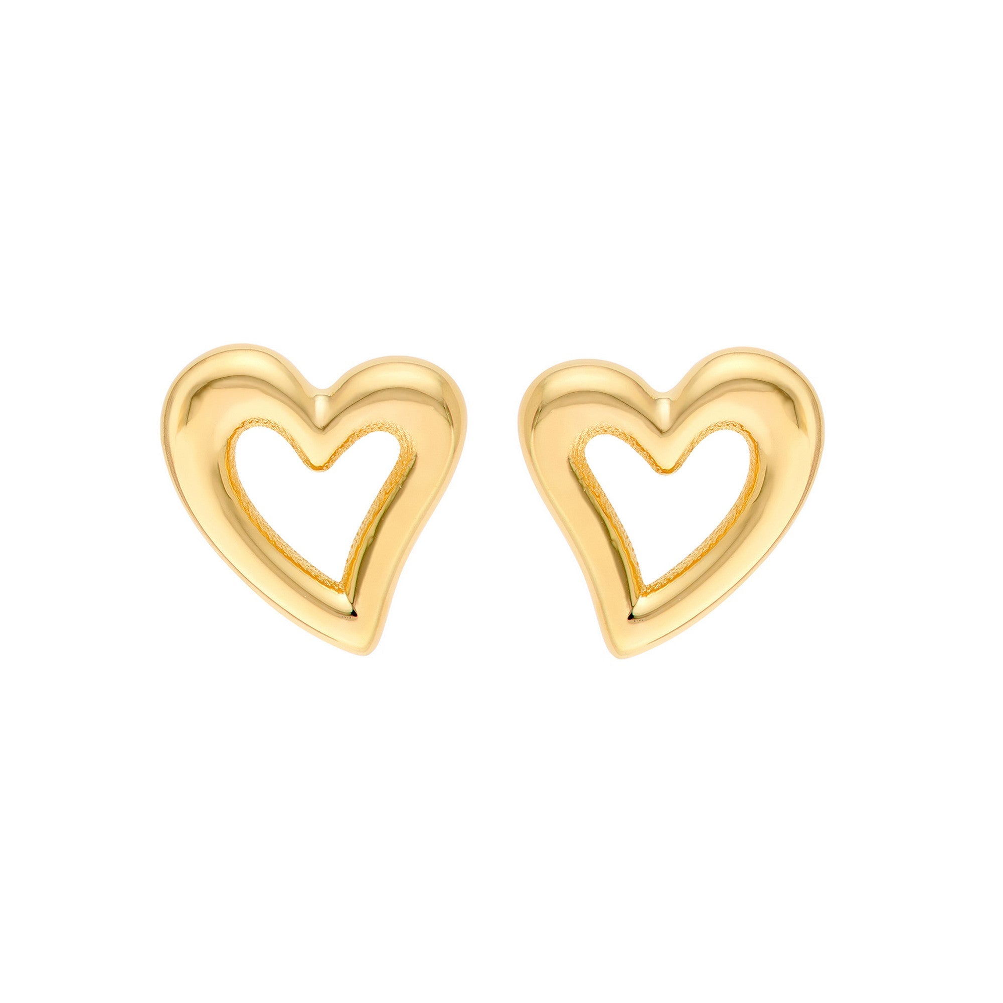 14K Yellow Gold Open Heart Stud Earrings, 6mm - JewelryAffairs