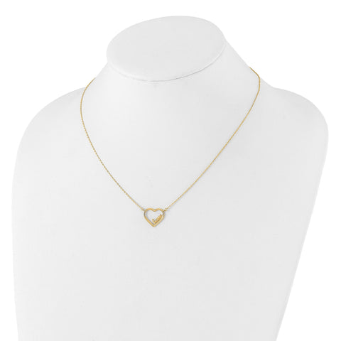 14K Yellow Gold Open Heart with LOVE Inside Adjustable 17 inch Necklace