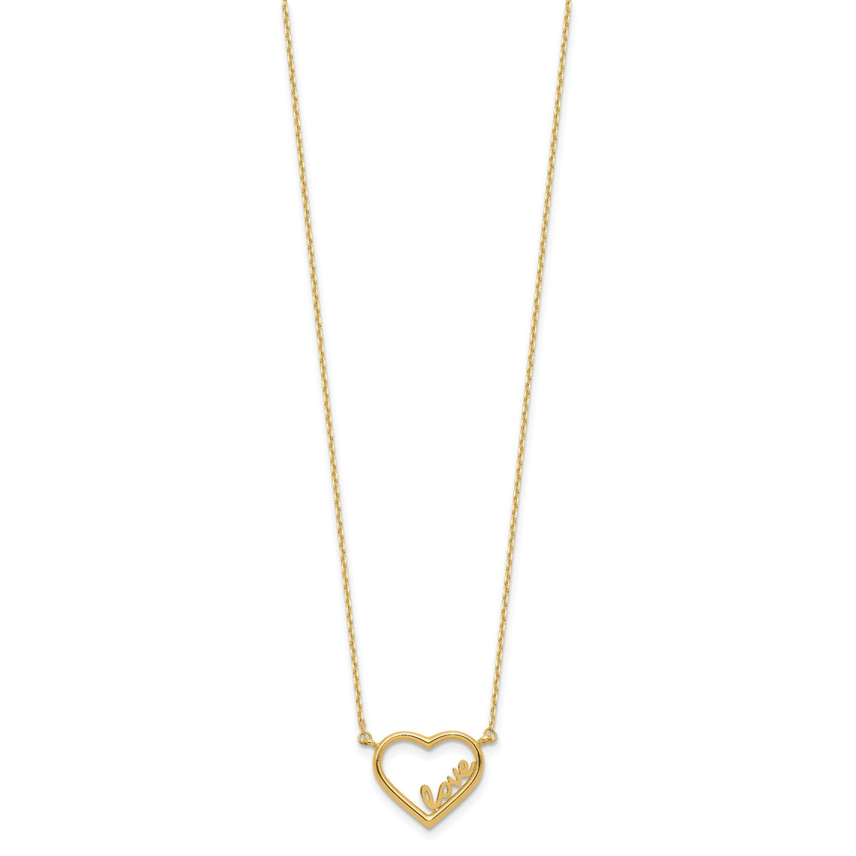 14K Yellow Gold Open Heart with LOVE Inside Adjustable 17 inch Necklace