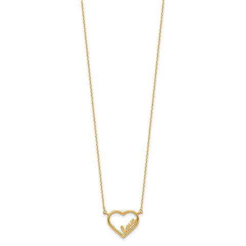14K Yellow Gold Open Heart with LOVE Inside Adjustable 17 inch Necklace