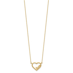 14K Yellow Gold Open Heart with LOVE Inside Adjustable 17 inch Necklace