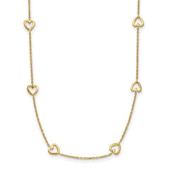 14k Yellow Gold Open Hearts Pendant Station Necklace
