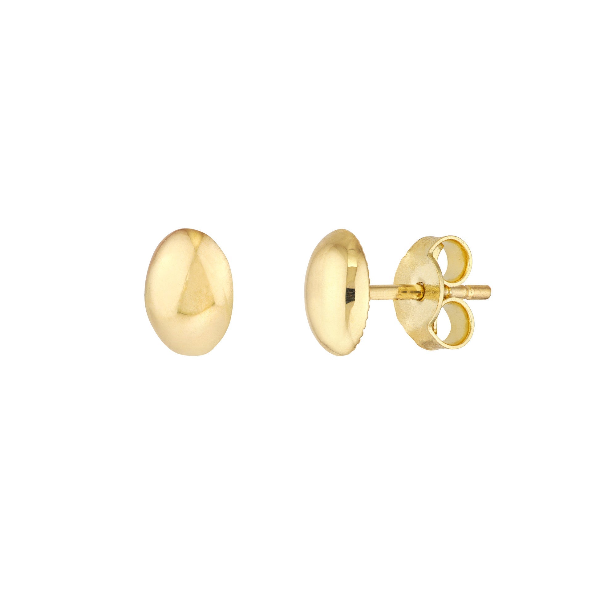 14k Yellow Gold Oval Dome Stud Earrings on Post Back, 8mm - JewelryAffairs