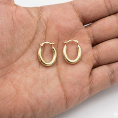 14K Yellow Gold Oval Shape Hoop Earrings, Diameter 20mm