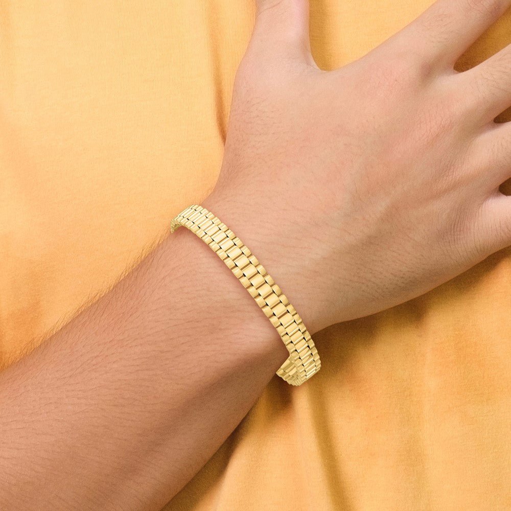 14k Yellow Gold Polished and Satin Mens Rolex Style Link Bracelet 8 Inch