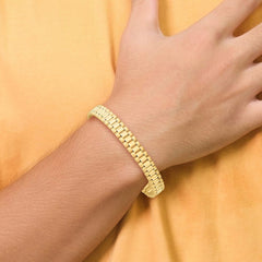 14k Yellow Gold Polished and Satin Mens Rolex Style Link Bracelet 8 Inch
