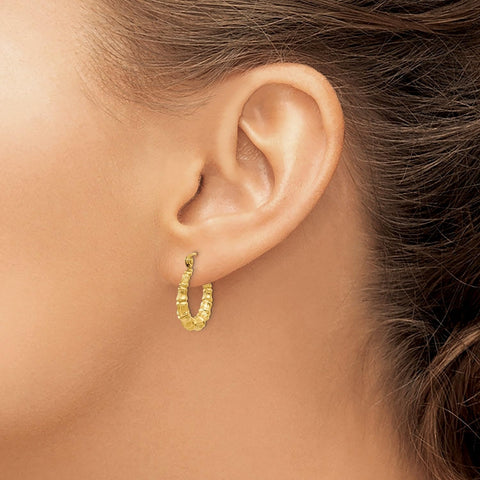 14k Yellow Gold Polished Bamboo Hoop Earrings, 14mm
