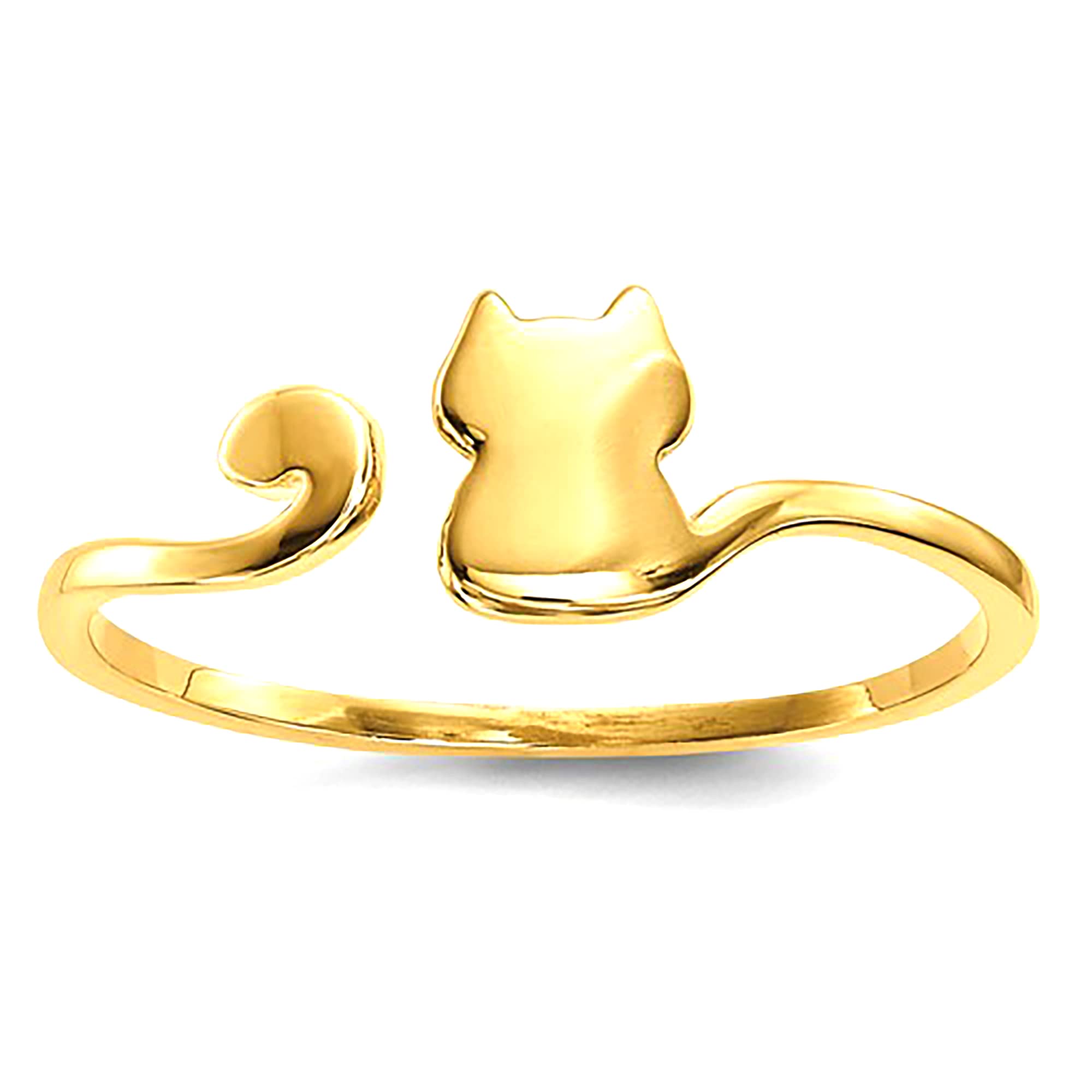 14k Yellow Gold Polished Cat Design Adjustable Cuff Ring - JewelryAffairs
