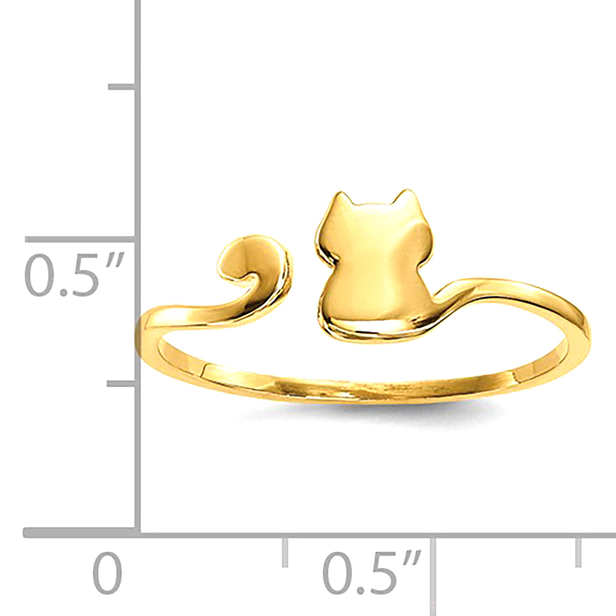 14k Yellow Gold Polished Cat Design Adjustable Cuff Ring - JewelryAffairs
