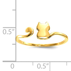 14k Yellow Gold Polished Cat Design Adjustable Cuff Ring - JewelryAffairs