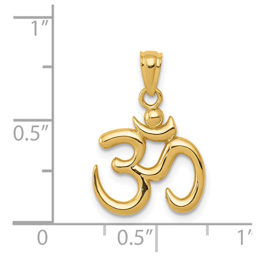 14k Yellow Gold Polished Om Symbol Pendant, 0.5 Inch Diameter - JewelryAffairs