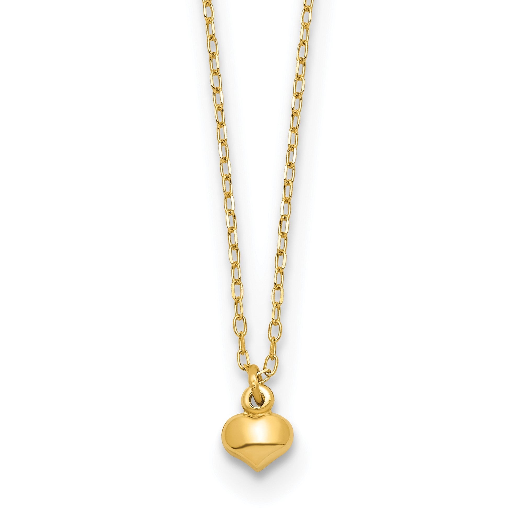 14K Yellow Gold Puffed Heart Pendant Necklace, 16.5 inches