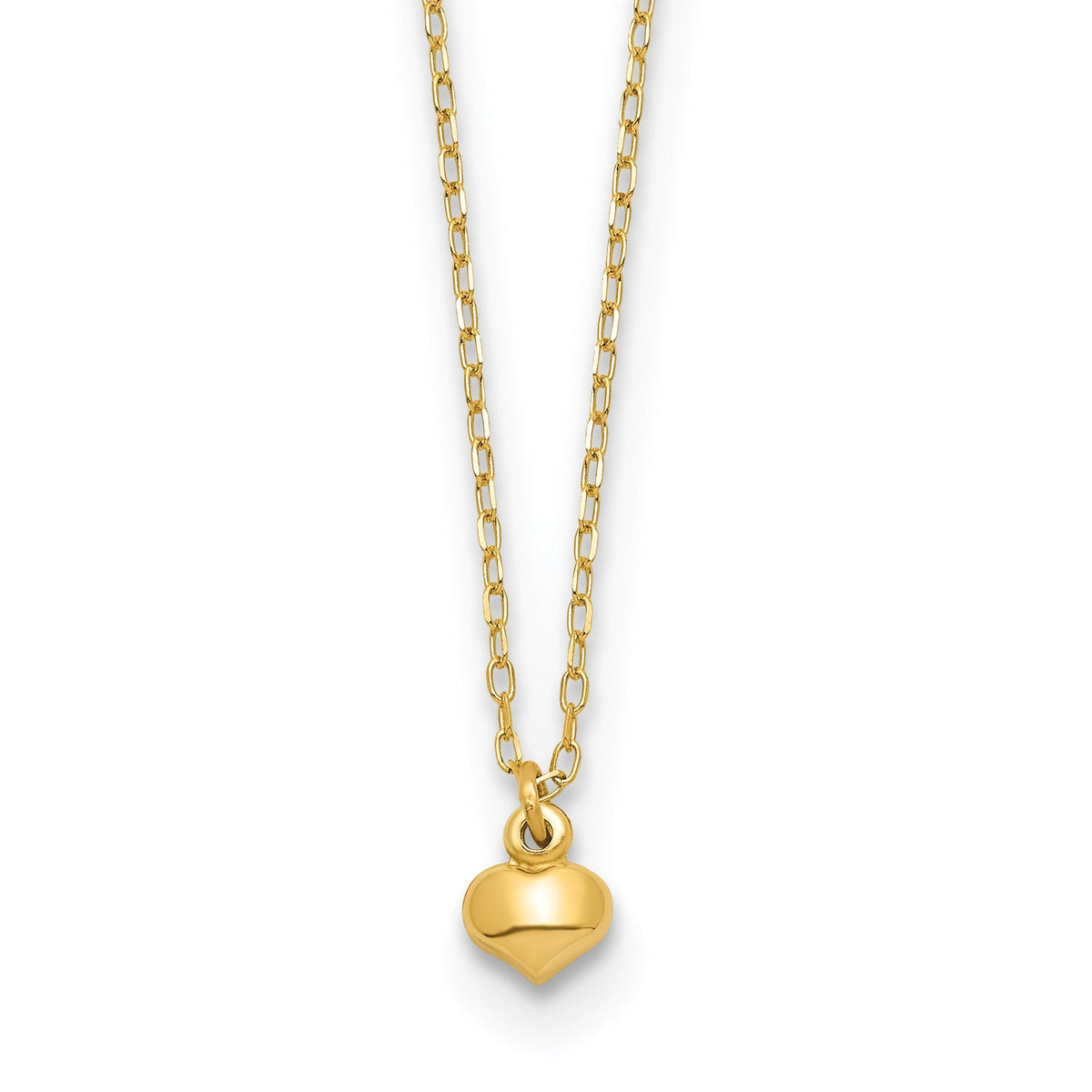 14K Yellow Gold Puffed Heart Pendant Necklace, 16.5 inches