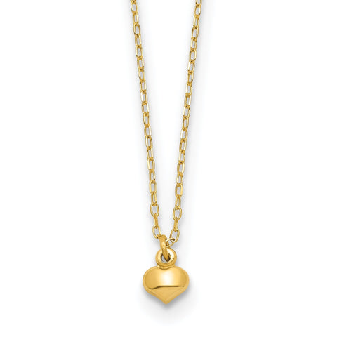 14K Yellow Gold Puffed Heart Pendant Necklace, 16.5 inches