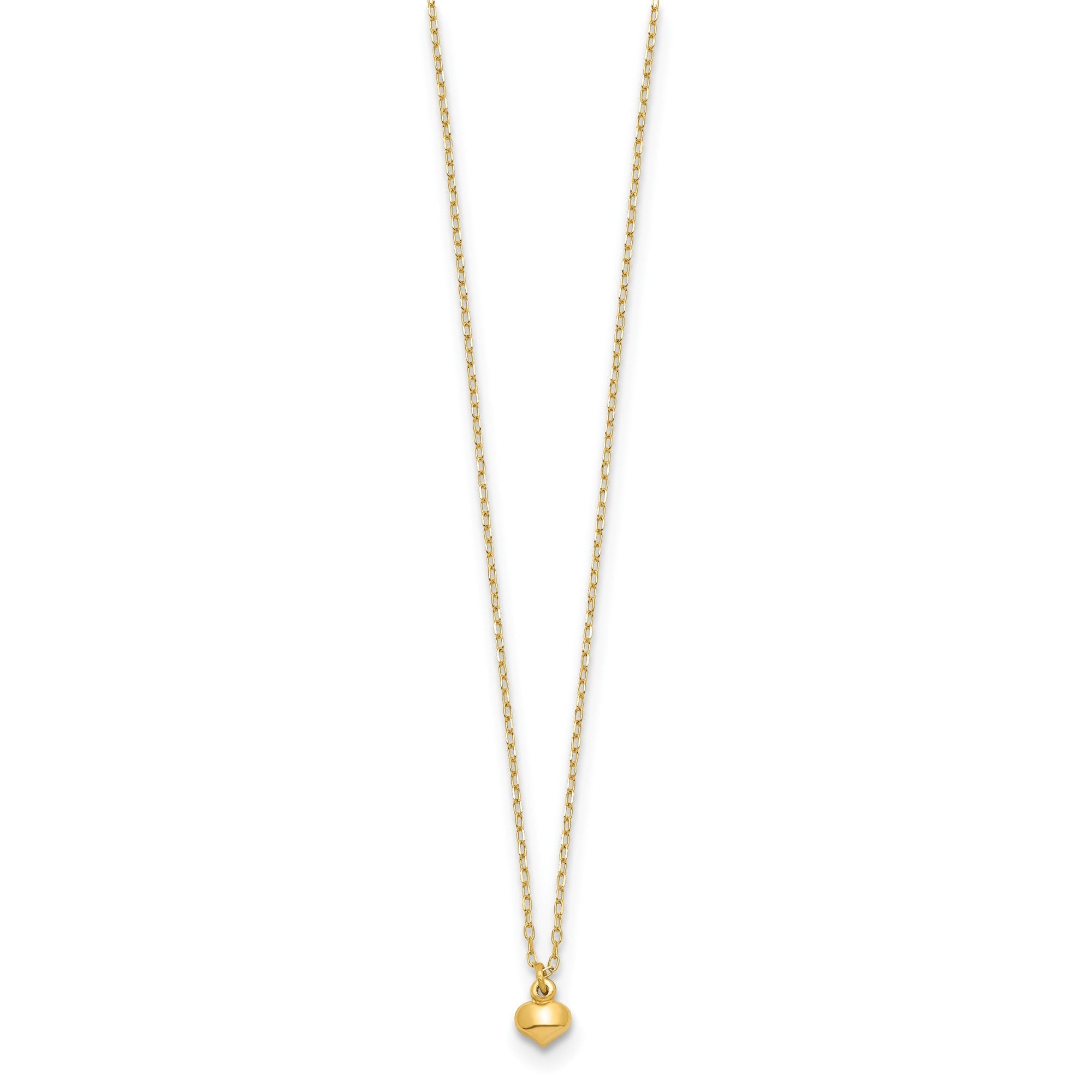 14K Yellow Gold Puffed Heart Pendant Necklace, 16.5 inches