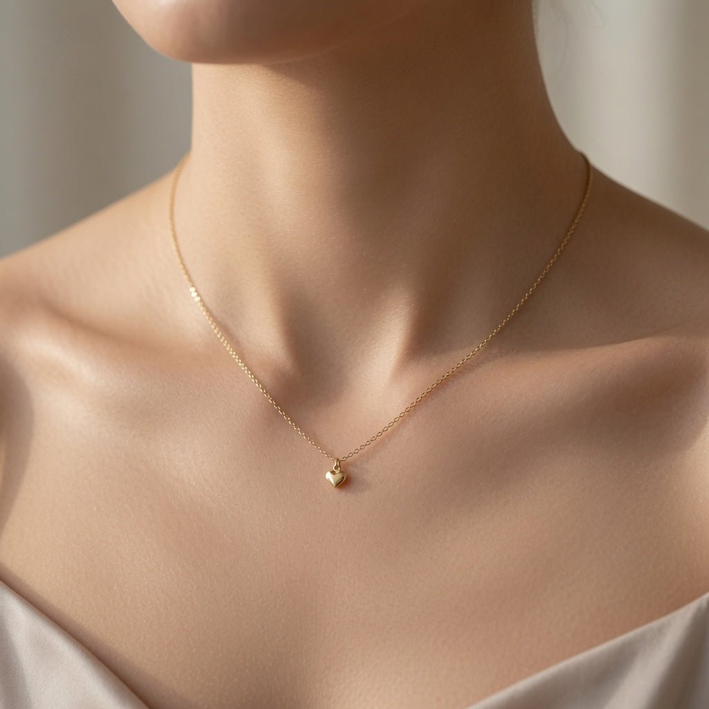 14K Yellow Gold Puffed Heart Pendant Necklace, 16.5 inches