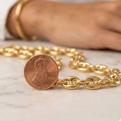14k Yellow Gold Puffed Mariner Link Chain Necklace, 7mm