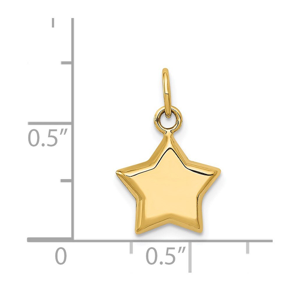 14k Yellow Gold Puffed Star Pendant, 18x11mm - JewelryAffairs