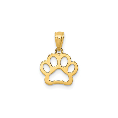 14K Yellow Gold Puppy Dog Paw Pendant, 12x12