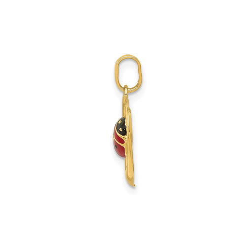 14k Yellow Gold Red and Black Enameled Ladybug in Heart Charm Pendant, 18mm