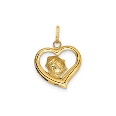 14k Yellow Gold Red and Black Enameled Ladybug in Heart Charm Pendant, 18mm