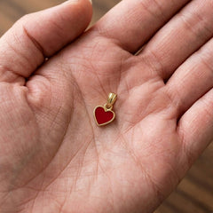 14K Yellow Gold Red Enamel Heart Pendant, 13x9mm - JewelryAffairs