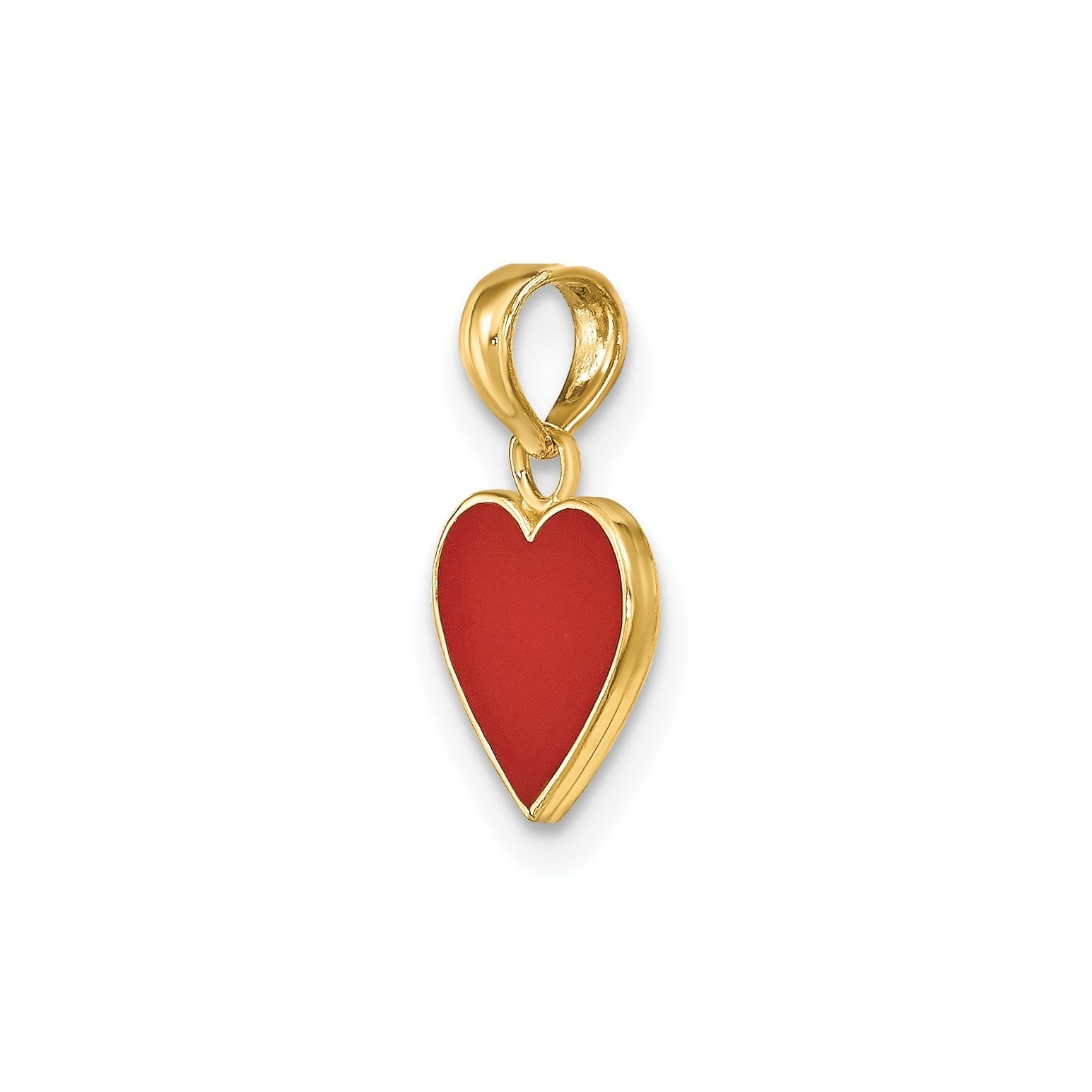 14K Yellow Gold Red Enamel Heart Pendant, 13x9mm - JewelryAffairs