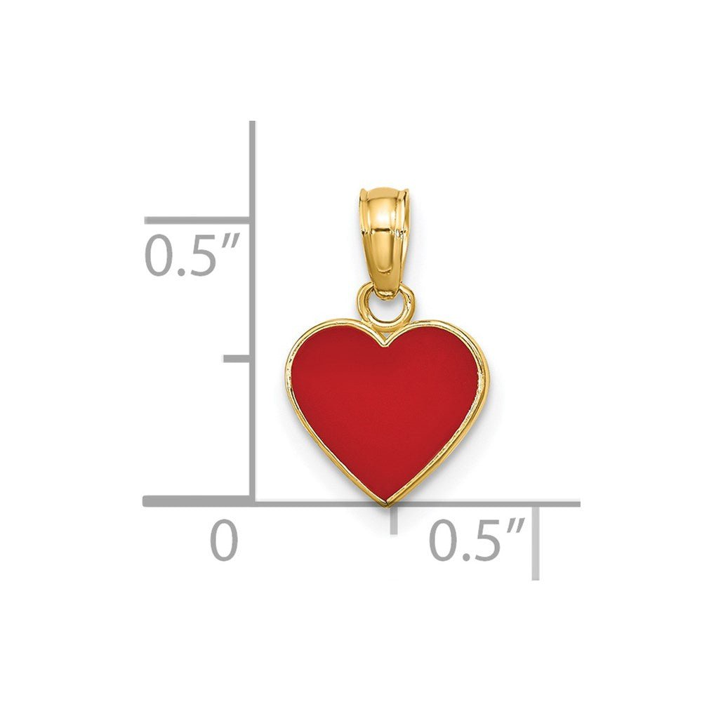 14K Yellow Gold Red Enamel Heart Pendant, 13x9mm - JewelryAffairs