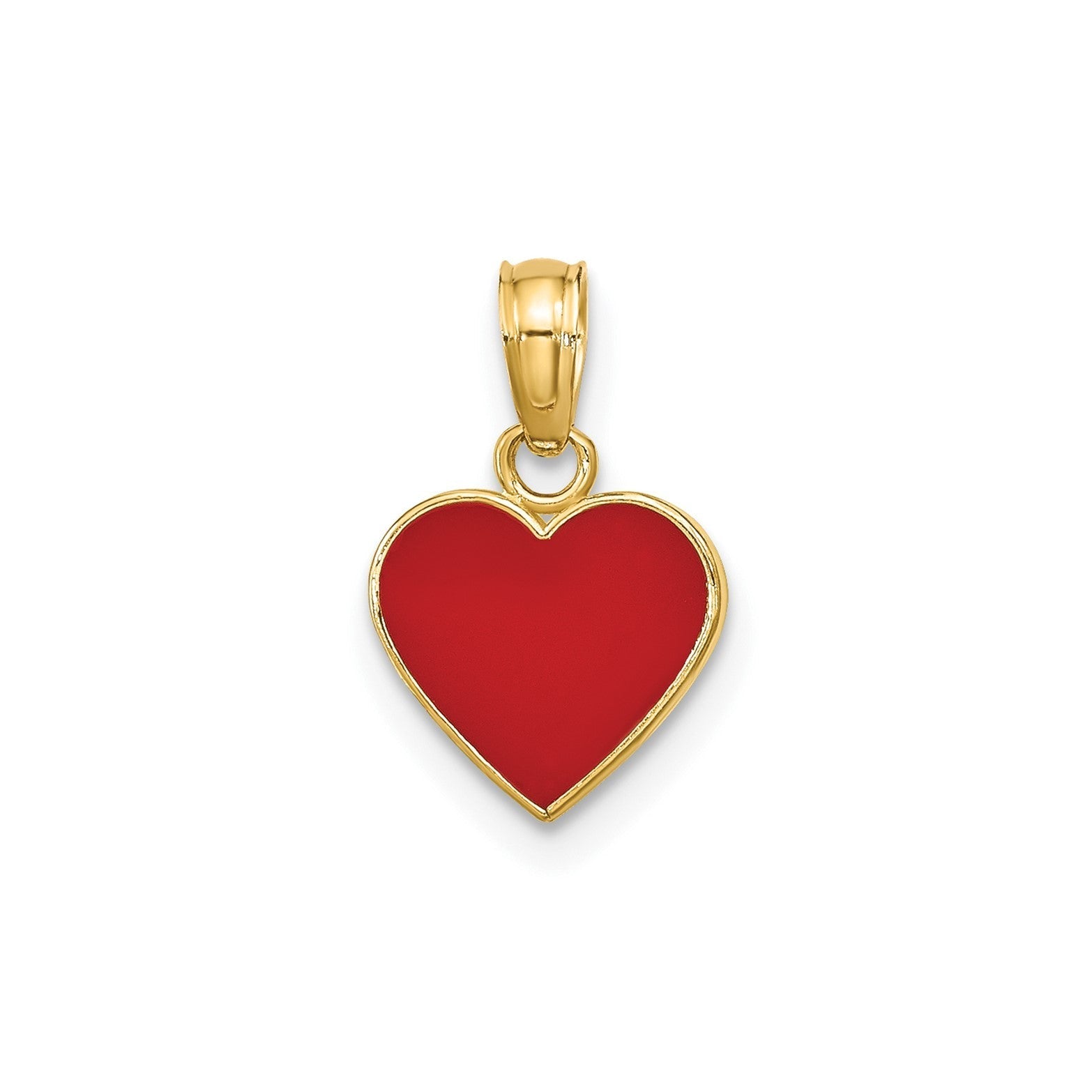 14K Yellow Gold Red Enamel Heart Pendant, 13x9mm - JewelryAffairs
