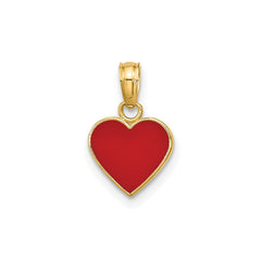 14K Yellow Gold Red Enamel Heart Pendant, 13x9mm - JewelryAffairs
