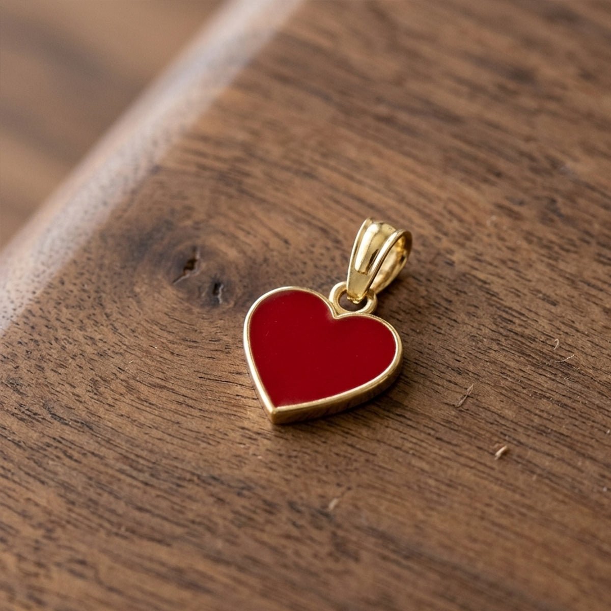 14K Yellow Gold Red Enamel Heart Pendant, 13x9mm - JewelryAffairs