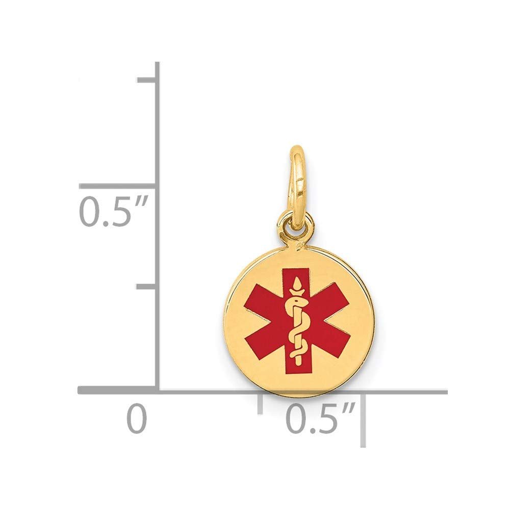 14k Yellow Gold Red Enamel Medical Alert Disc Pendant, 15mm - JewelryAffairs