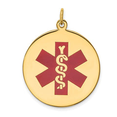14k Yellow Gold Red Enamel Medical Alert Disk Pendant, 33mm - JewelryAffairs