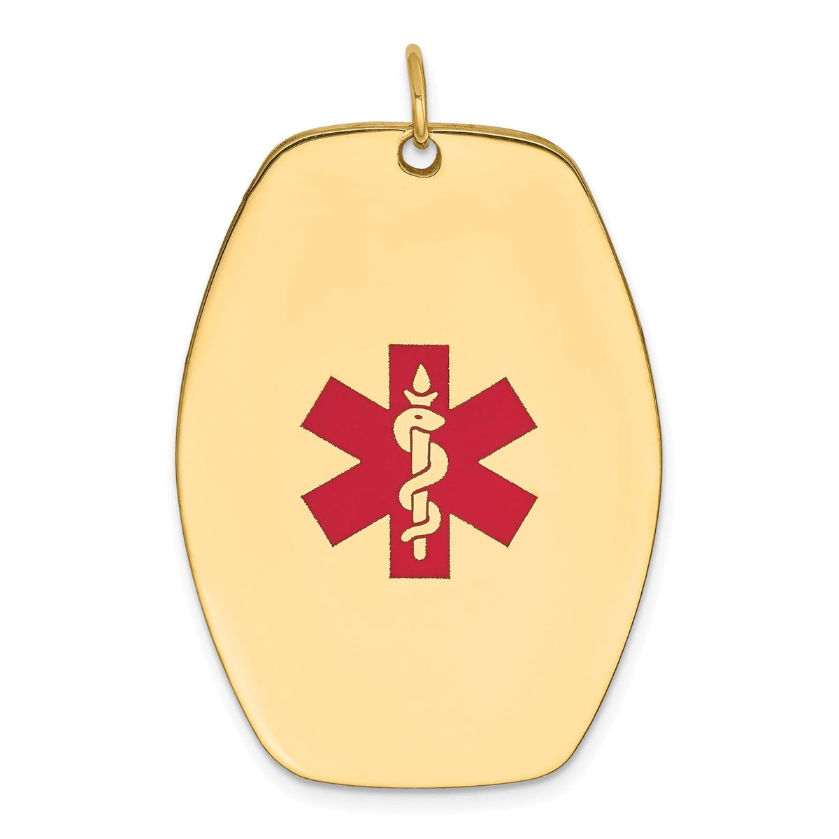 14k Yellow Gold Red Enamel Medical Alert Dog Tag Pendant, 39x27mm - JewelryAffairs