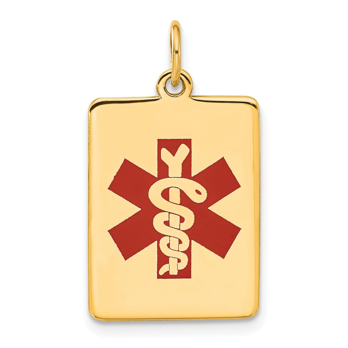 14k Yellow Gold Red Enamel Medical Alert Dog Tag Pendant,25x15 - JewelryAffairs