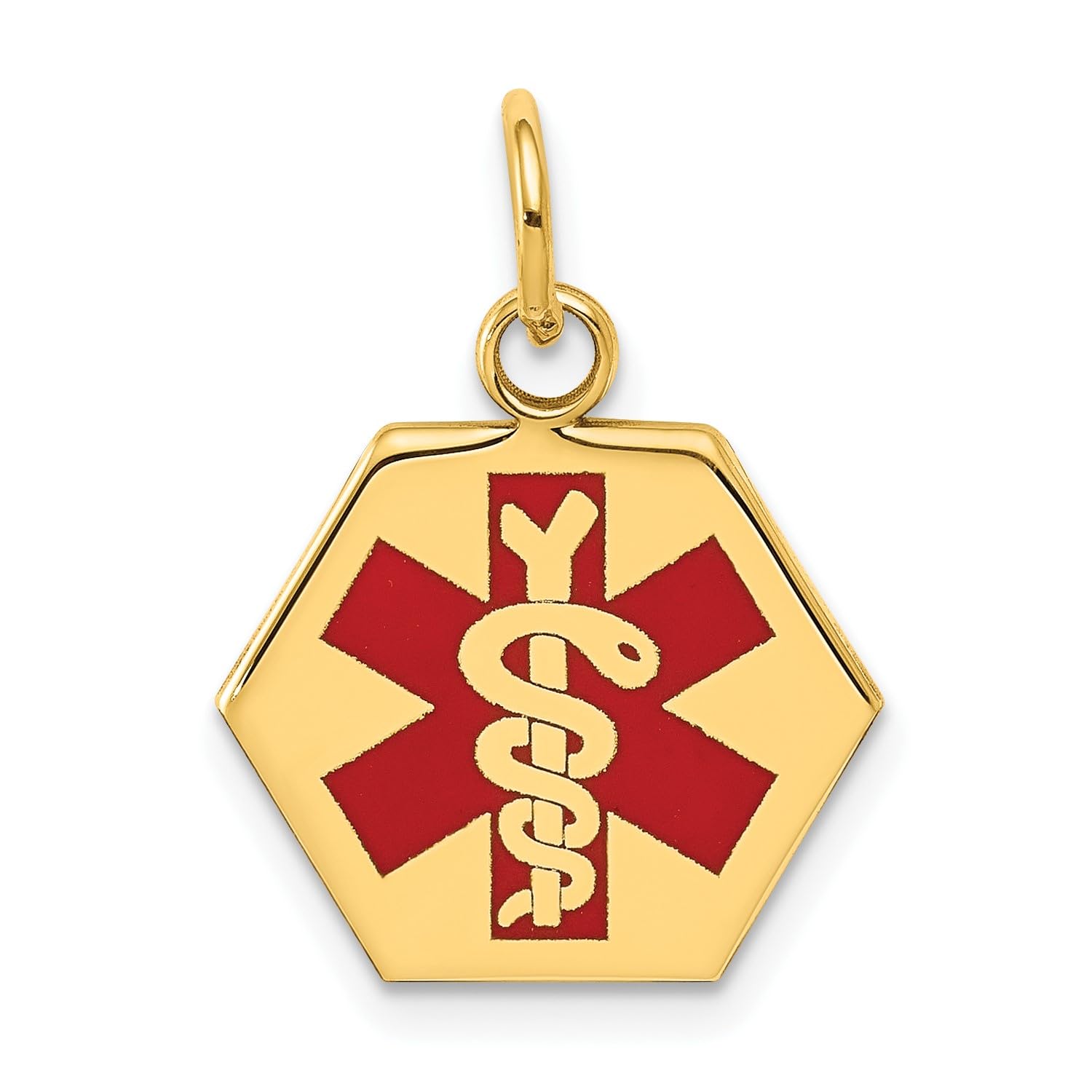14k Yellow Gold Red Enamel Medical Hexagonal Disc Pendant, 20x15mm - JewelryAffairs
