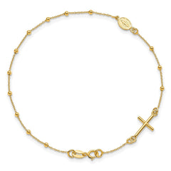 14K Yellow Gold Religious Cross and Rosary Beaded Bracelet, 7.5 inches - JewelryAffairs
