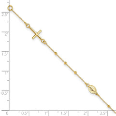 14K Yellow Gold Religious Cross and Rosary Beaded Bracelet, 7.5 inches - JewelryAffairs