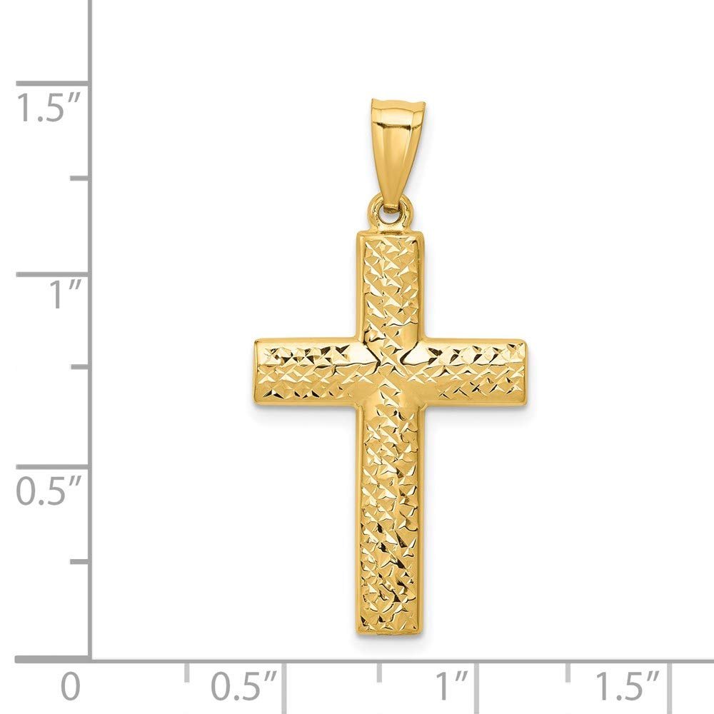 14K Yellow Gold Reversible Textured High Polished Cross Pendant, 36x18mm - JewelryAffairs