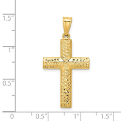 14K Yellow Gold Reversible Textured High Polished Cross Pendant, 36x18mm - JewelryAffairs