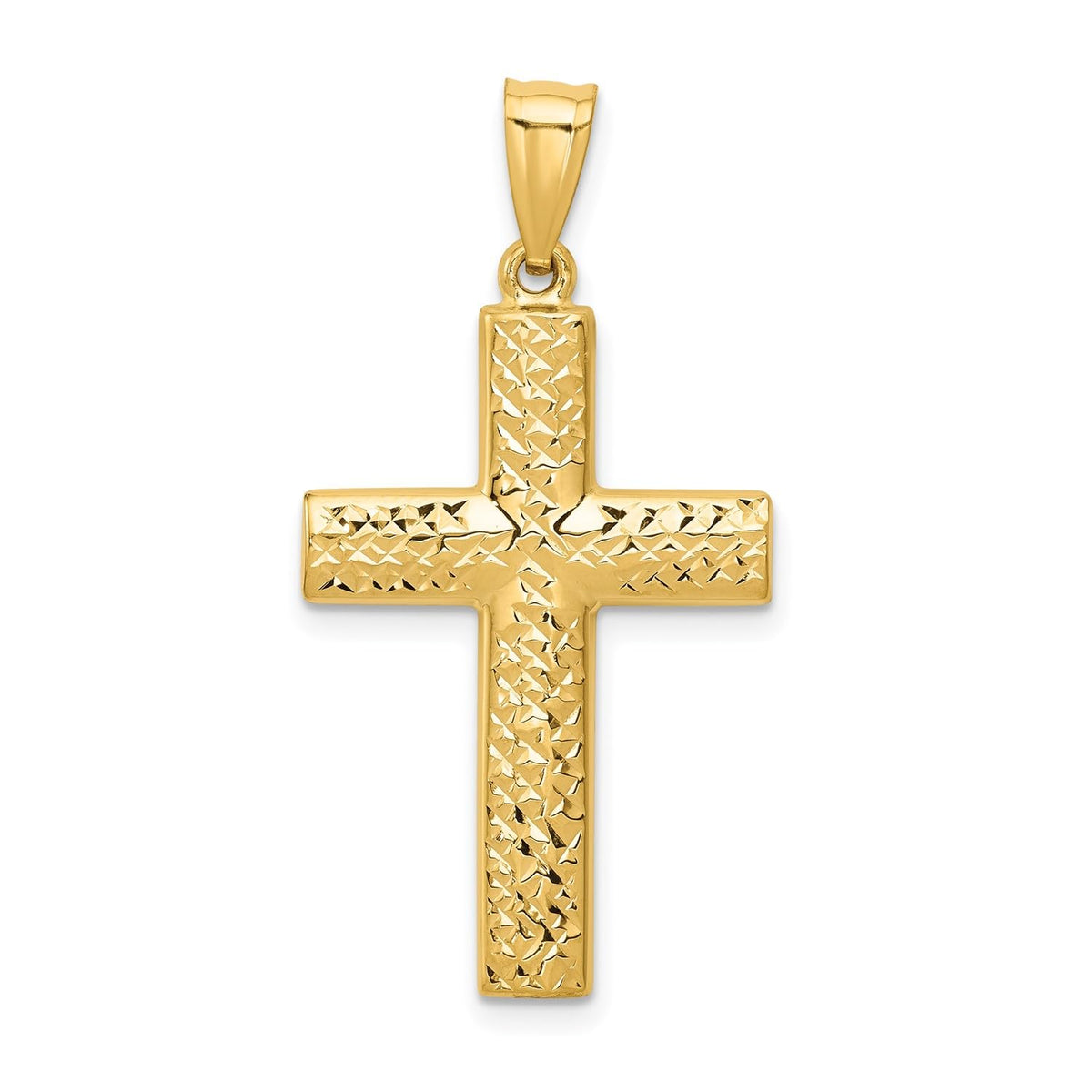 14K Yellow Gold Reversible Textured High Polished Cross Pendant, 36x18mm - JewelryAffairs