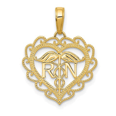 14k Yellow Gold RN Registered Nurse Heart Pendant, 18x18mm - JewelryAffairs