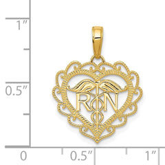 14k Yellow Gold RN Registered Nurse Heart Pendant, 18x18mm - JewelryAffairs