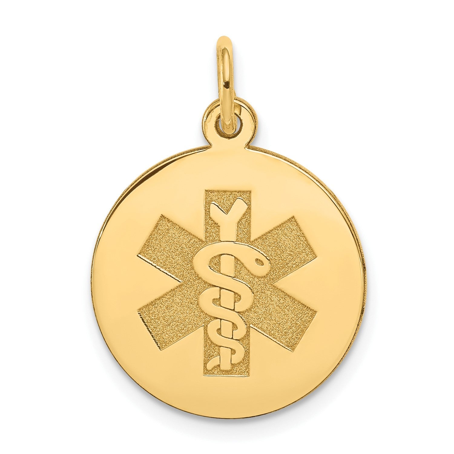 14k Yellow Gold Round Disc Medical Alert Pendant, 22mm - JewelryAffairs