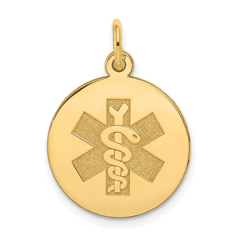14k Yellow Gold Round Disc Medical Alert Pendant, 22mm