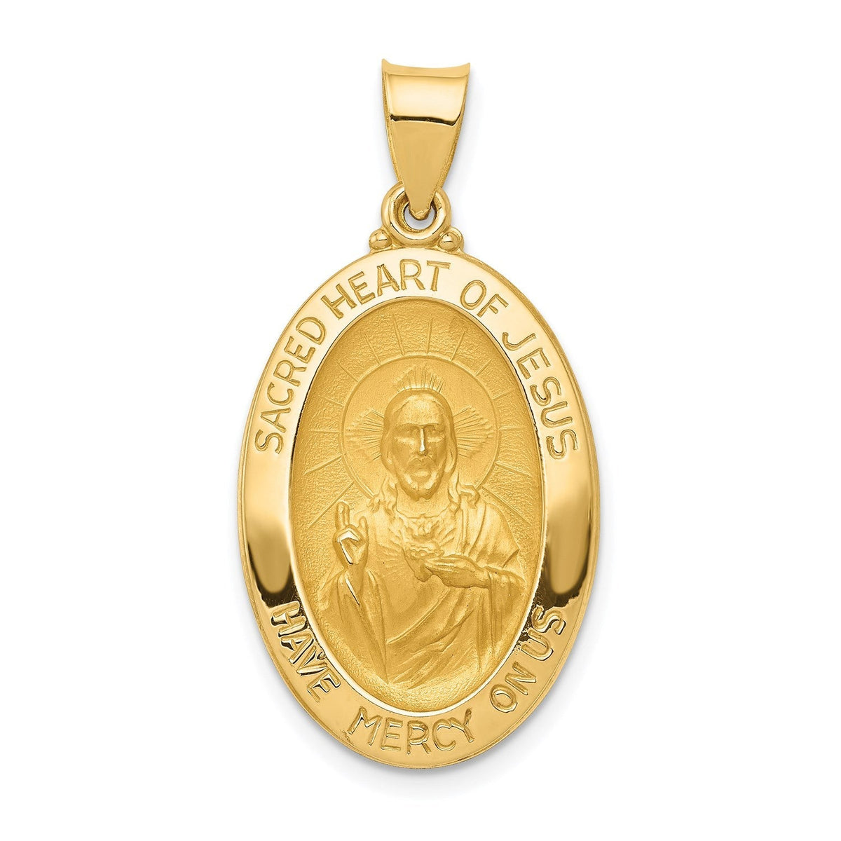 14K Yellow Gold Sacred Heart of Jesus Charm Pendant, 27x17mm - JewelryAffairs