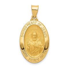 14K Yellow Gold Sacred Heart of Jesus Charm Pendant, 27x17mm - JewelryAffairs