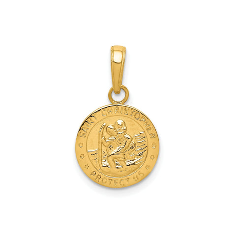 14k Yellow Gold Saint Christopher Medal Charm Pendant, 21x12mm