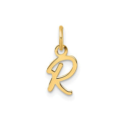 14K Yellow Gold Script Alphabet Initial Letter Charm Pendant, 14mm