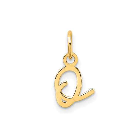 14K Yellow Gold Script Alphabet Initial Letter Charm Pendant, 14mm